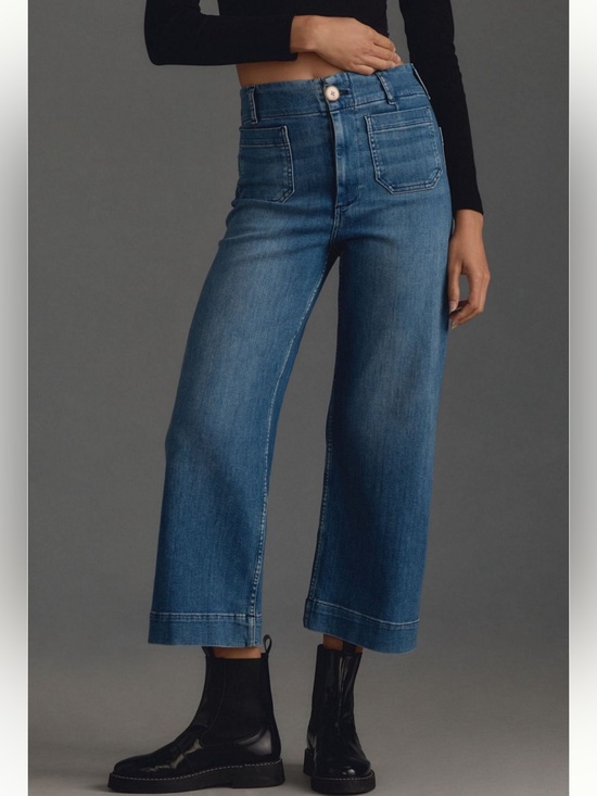 Maeve Denim - Maeve The Colette Medium Blue High-Rise Cropped Wide-Leg Jeans
